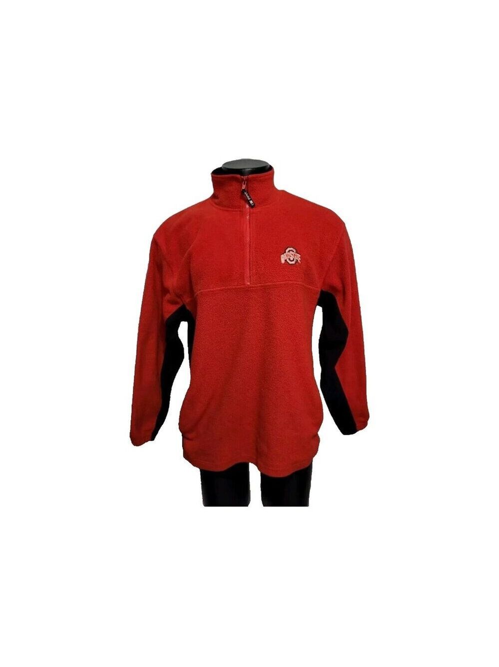 Ohio State Fleece Pullover Large Red Black 1/4 Zip Pockets READ